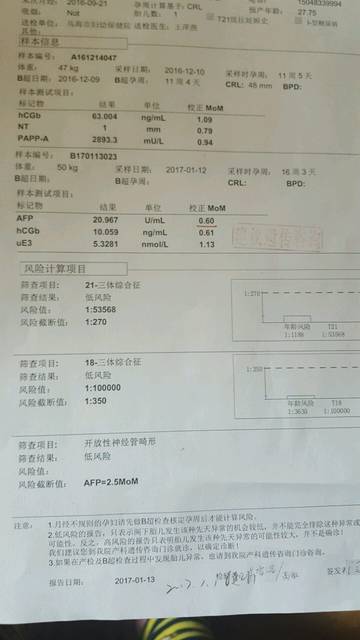 孕妇中期血清学产前筛查报告单_个位宝妈们,我